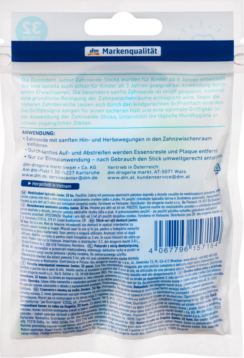 🦷 Bâtonnets de soie dentaire Dontodent Jr — dès 6 ans (32 pcs)