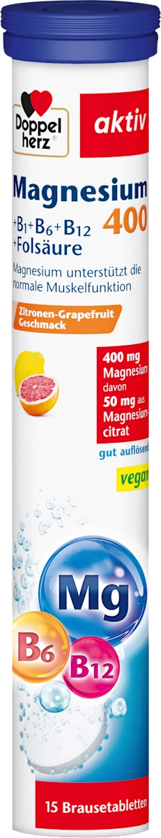 💊 Doppelherz Magnesium 400 + B1 + B6 + B12 + Folsäure — 15 comprimés effervescents