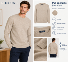 Pier One Pull col rond en maille chinée sable