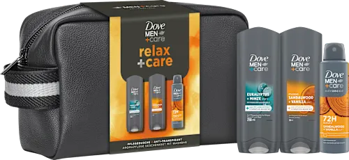 Coffret Cadeau Dove Men+Care Relax Care avec Trousse (3 pièces) - Mubina Essence Germany