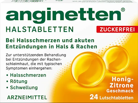 Anginetten Gorge Pastilles Sans Sucre - Goût Miel et Citron (24 pièces)