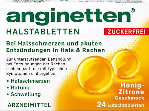 Anginetten Gorge Pastilles Sans Sucre - Goût Miel et Citron (24 pièces)