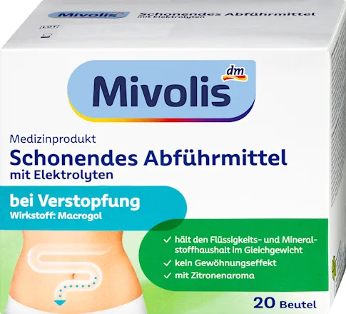 Mivolis Laxatif Doux Poudre Macrogol 3350 - Goût Neutre (20 Sachets)