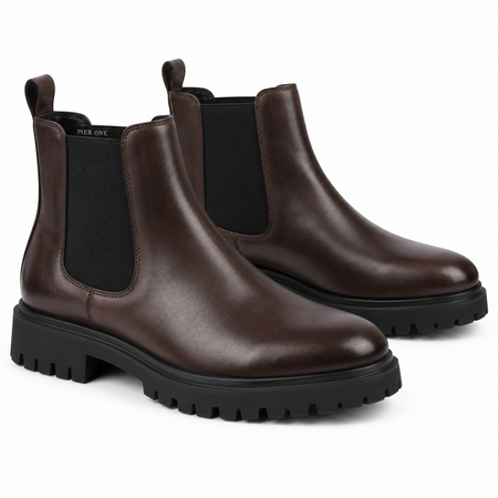Pier One by Zalando - Bottines Chelsea en cuir - marron foncé – Mubina Essence