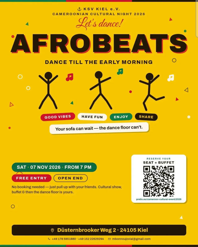 Cameroonian Cultural Night 2026 à Kiel – soirée Afrobeats le samedi 7 novembre, entrée gratuite