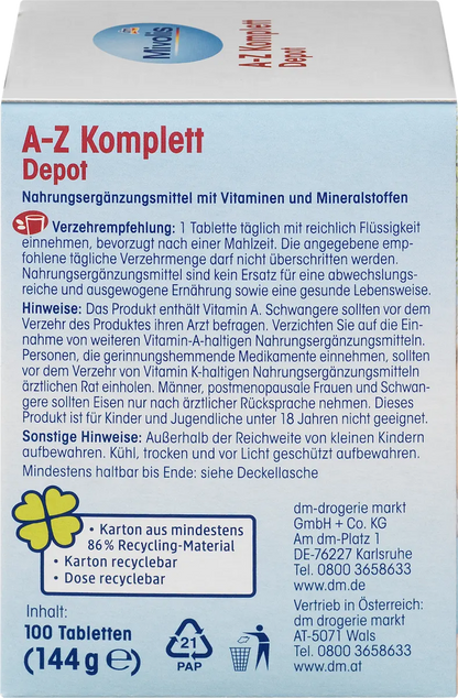 💊 Mivolis A-Z Komplett Depot – Multivitamines 100 comprimés
