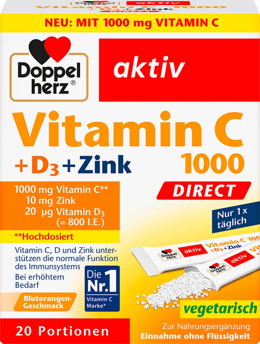 💪 Doppelherz Vitamin C 1000 + D3 + Zinc — Format Direct (20 sachets)