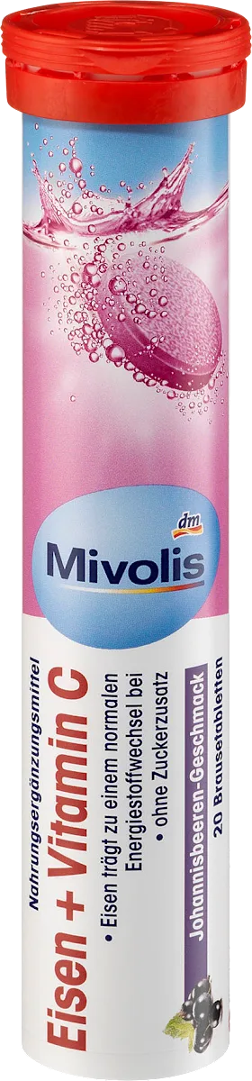 Mivolis Fer + Vitamine C – 20 Comprimés Effervescents (Goût Cassis) – Force et énergie au quotidien !