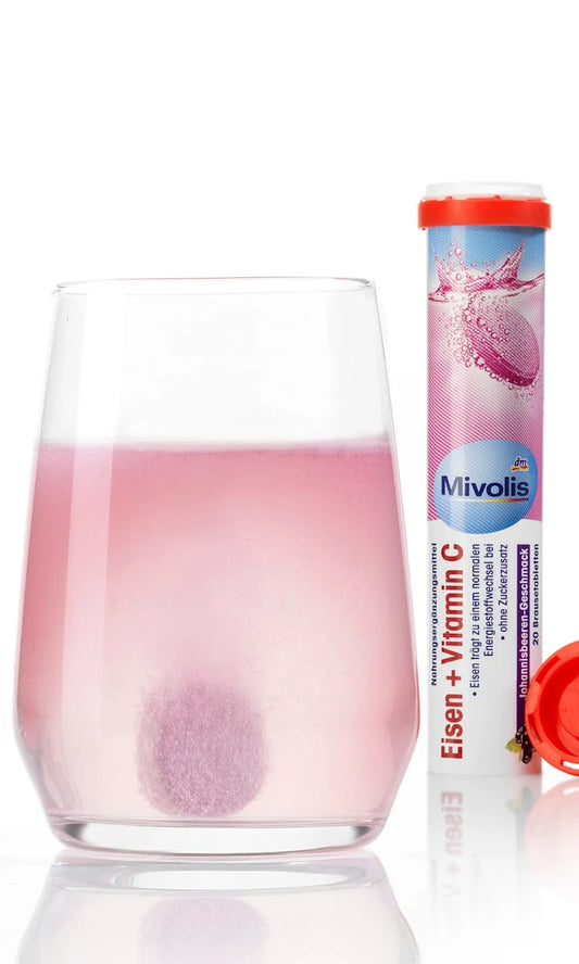 Mivolis Fer + Vitamine C – 20 Comprimés Effervescents (Goût Cassis) – Force et énergie au quotidien !