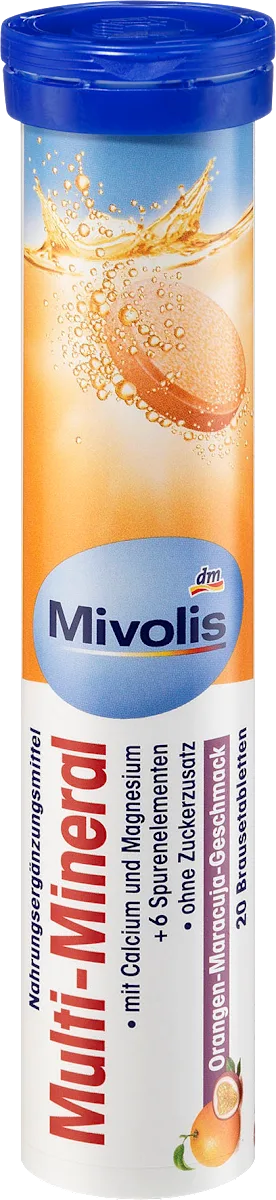 Mivolis Multi-Mineral – 20 Comprimés Effervescents (Goût Orange-Maracuja) – Énergie et vitalité au quotidien !