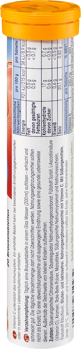 Mivolis Vitamine C – 20 Comprimés Effervescents (Goût Orange-Sanguine) – Immunité renforcée, énergie retrouvée !