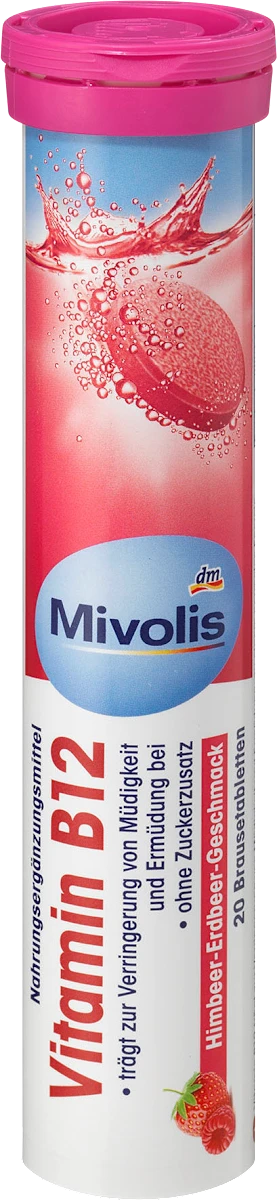 Mivolis Vitamine B12 – 20 Comprimés Effervescents (Goût Framboise-Fraise) – Énergie fruitée, fatigue évaporée !