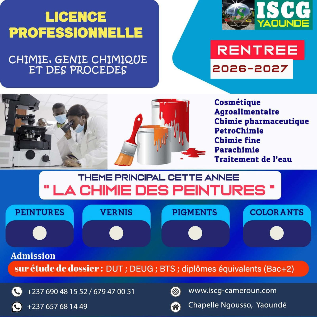 ISCG Yaoundé – Licence professionnelle chimie, génie chimique et des procédés (rentrée 2026-2027) – photo 1