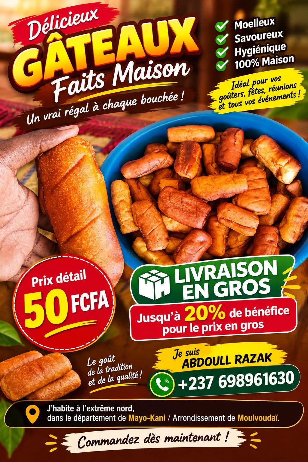 Gâteaux faits maison – 50 F pièce, livraison en gros (Moulvoudaï, Extrême-Nord) – photo 1
