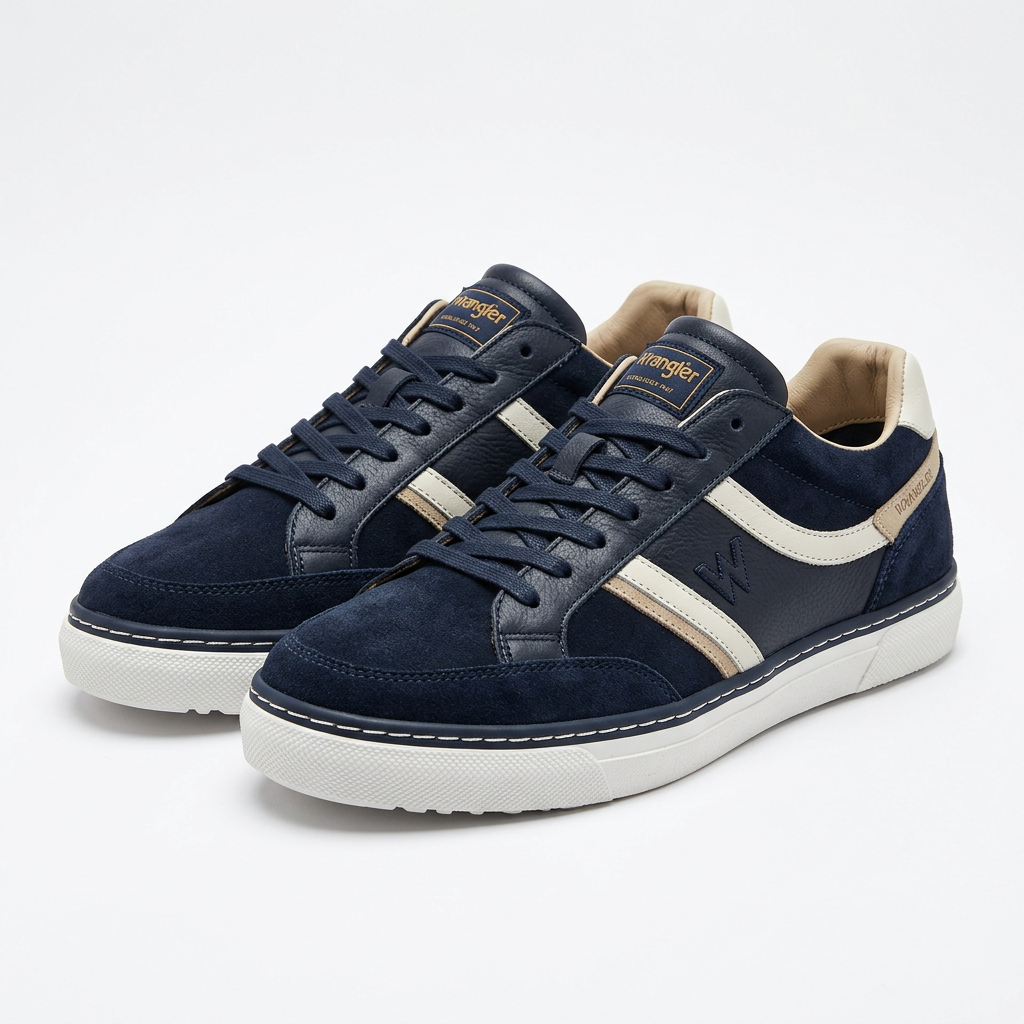 Sneakers Wrangler Goldston cuir et daim bleu foncé